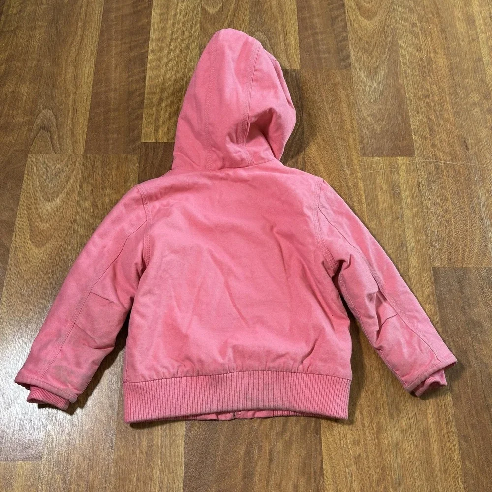 Carhartt Jacket Girls 4T Pink Sherpa Lined Hooded Full Zip Insulated Canvas Warm